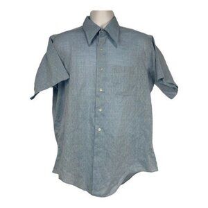Stix Baer Fuller Mens Button-Up Shirt 16.5 Short Sleeve Blue Lightweight Classic
